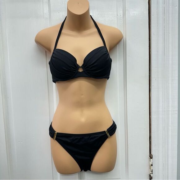 Victoria's Secret 4 pc mix match swimsuit black leopard women large 34B 36C - Picture 3 of 15